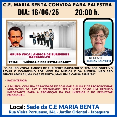 Musica e espiritualidade apresentacao palestra - Congregação Espírita Maria Benta