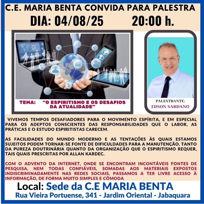 O espiritismo e os desafios da atualidade Palestra - Congregação Espírita Maria Benta