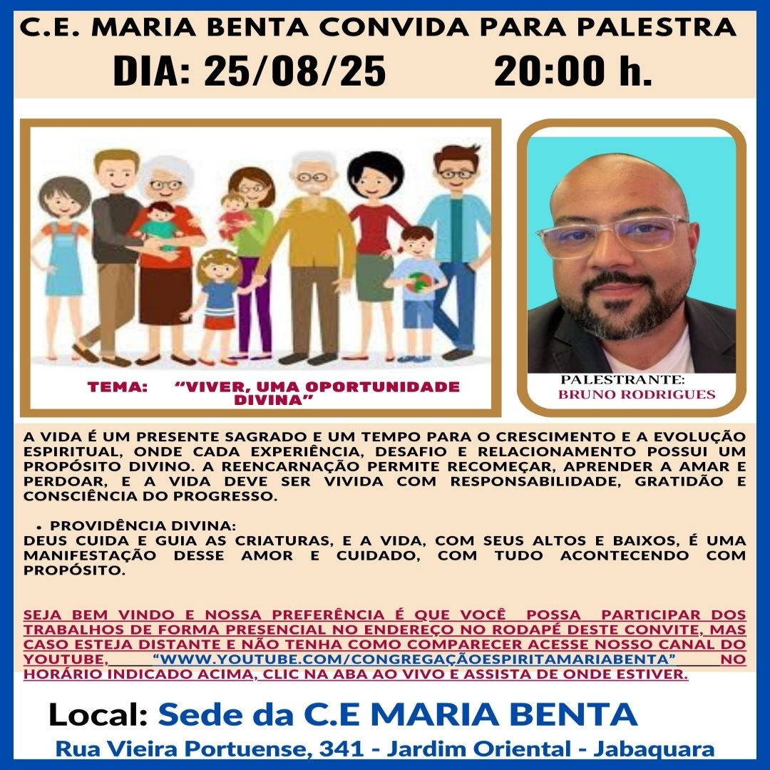 Palestra semanal Viver, uma oportunidade divina
