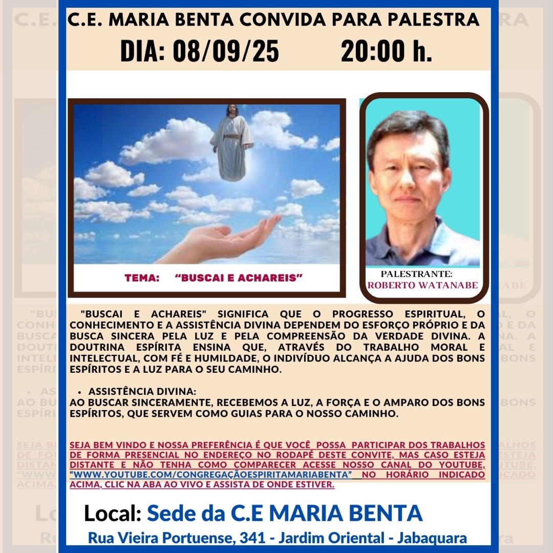 Buscai e achareis Palestra - Congregação Espírita Maria Benta