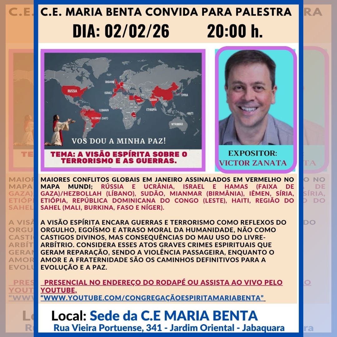 convite palestra tema a visão espírita sobre o terrorismo
