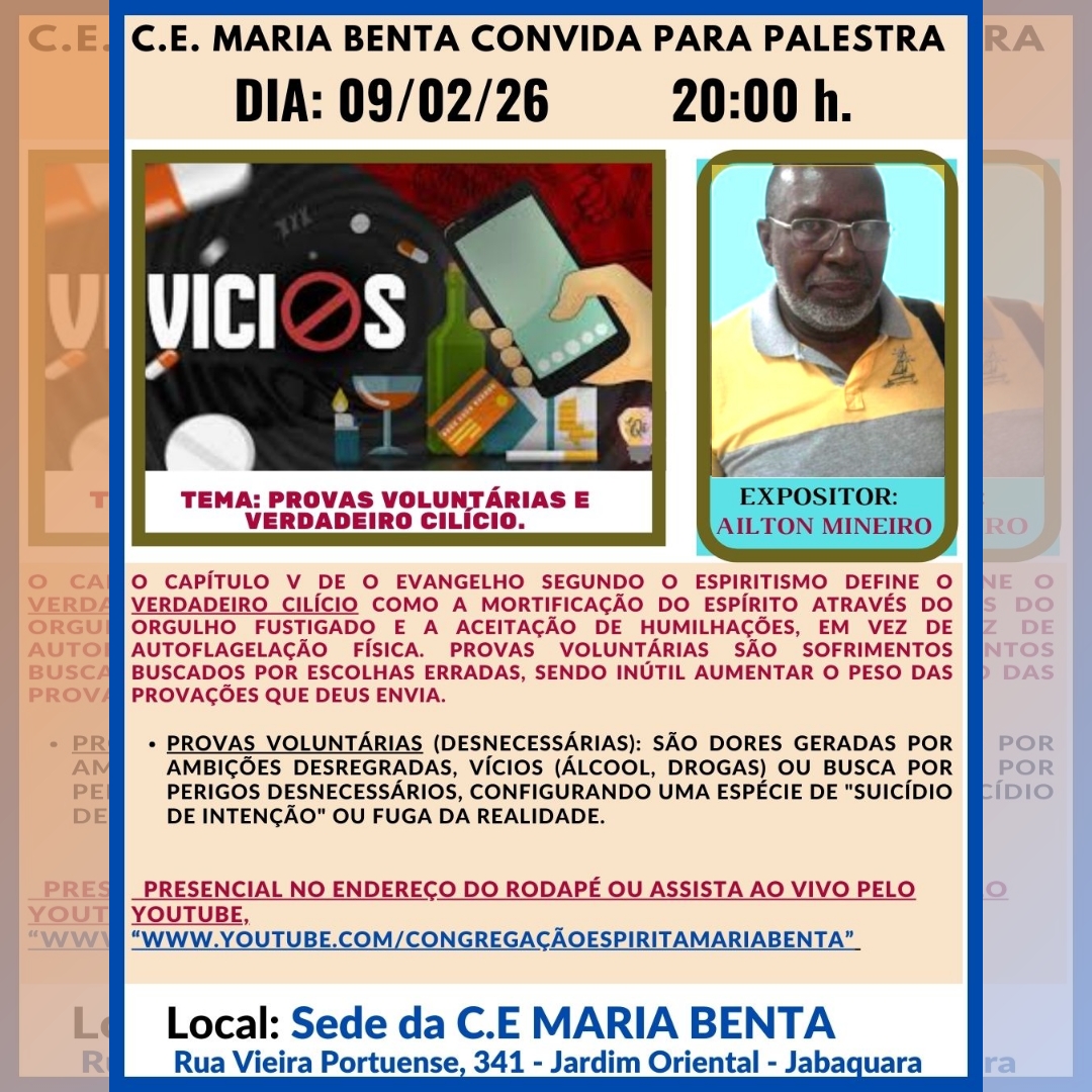 convite palestra tema provas voluntárias e verdadeiro cilício