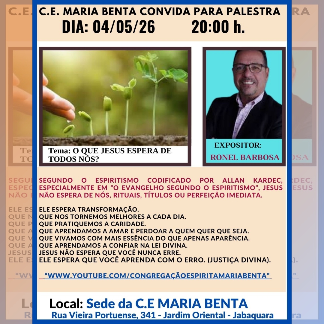 convite para a palestra de ronel barbosa de 04/05/2026 tema o que jesus espera de todos nós?