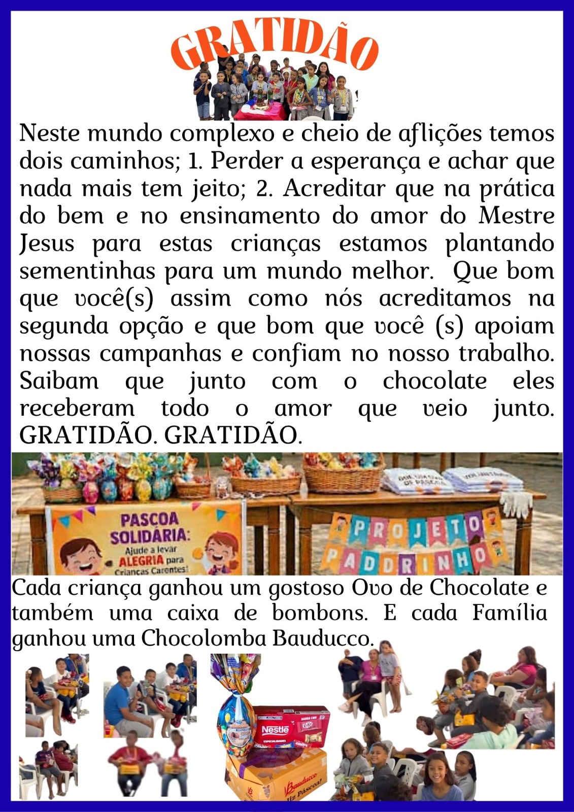 Festa da páscoa de 2026 do projeto padrinho