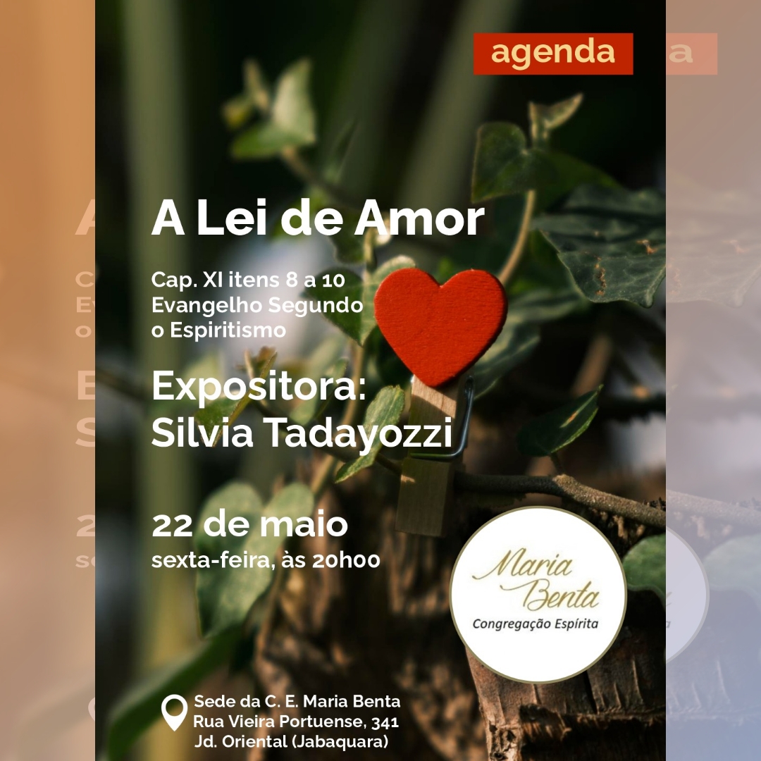 convite para a palestra de silvia tadayozzi de 22/05/2026 tema a lei de amor