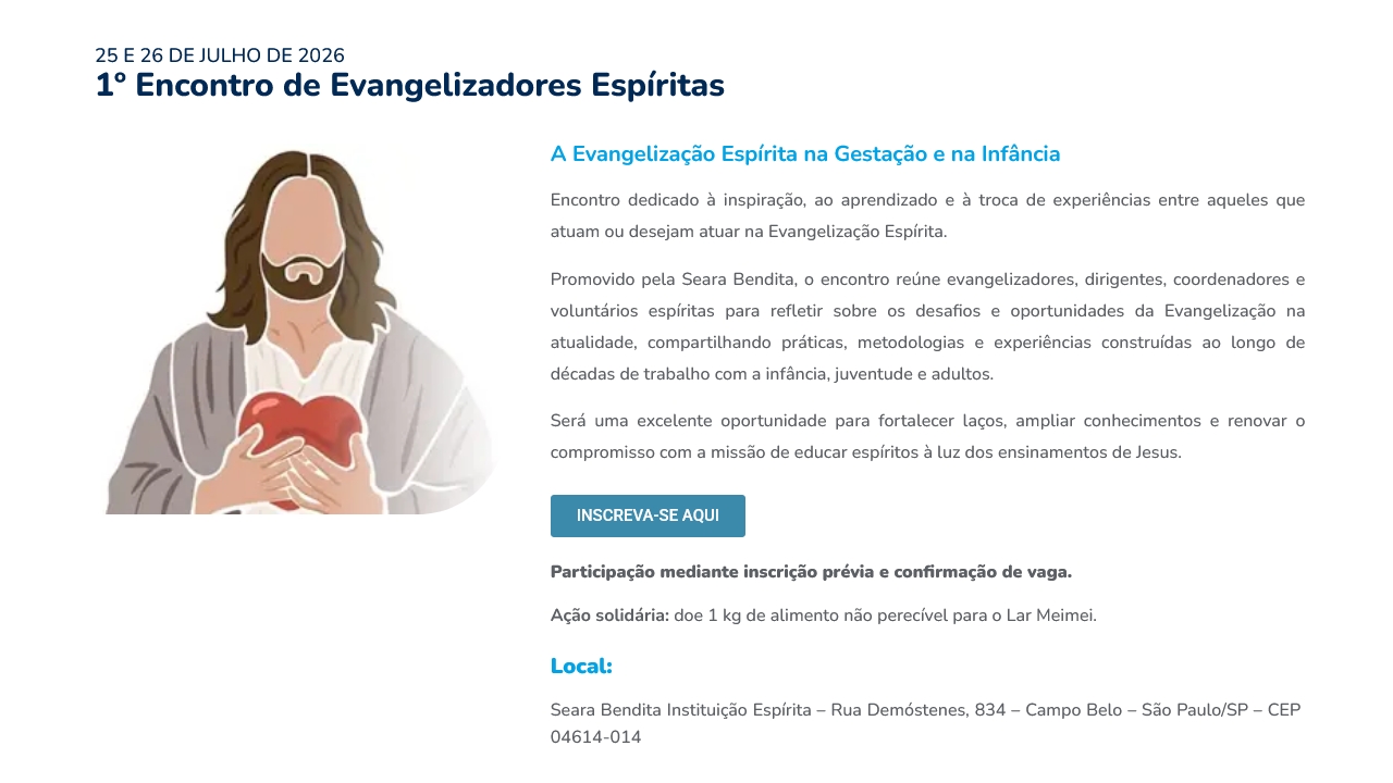 Convite para o primeiro encontro de evangelizadores espíritas da Seara Bendita