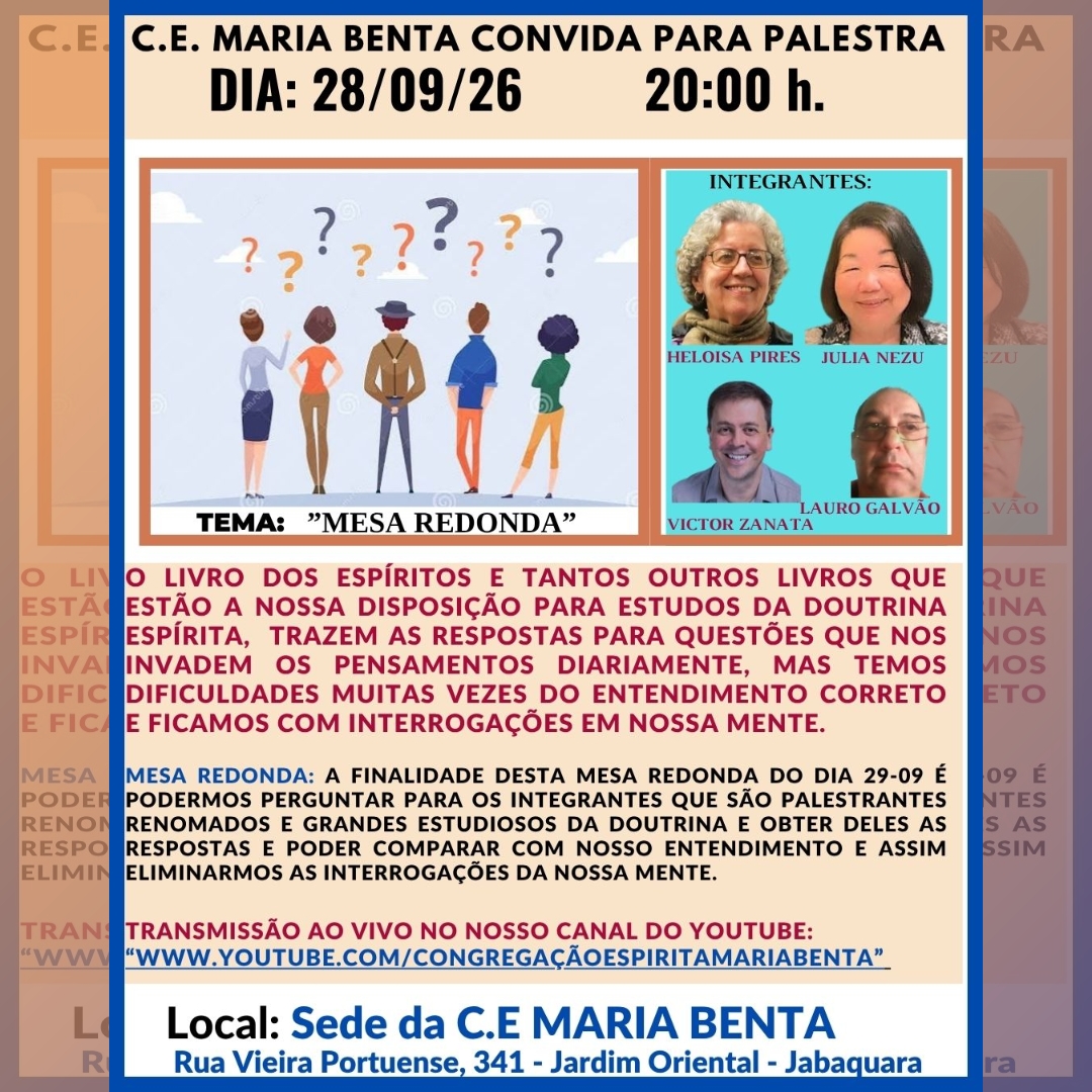Mesa Redonda 2026 09 Palestra - Congregação Espírita Maria Benta